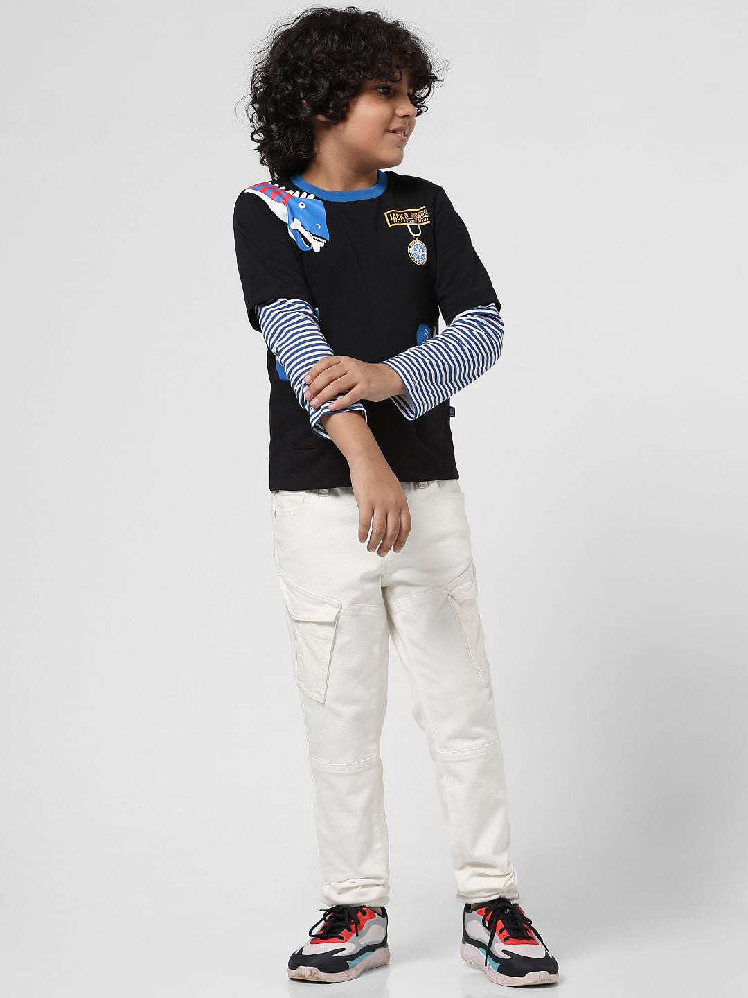 JUNIOR BOYS Black Printed Crew Neck T-shirt