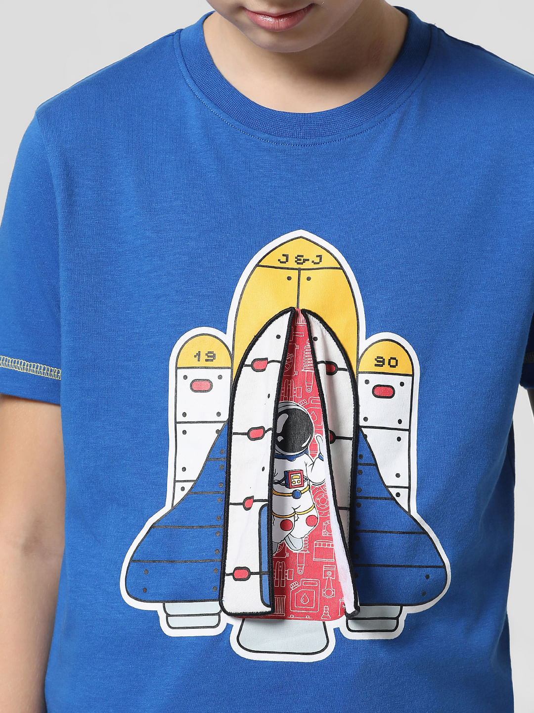 Blue 3D Rocket Print Crew Neck T-shirt