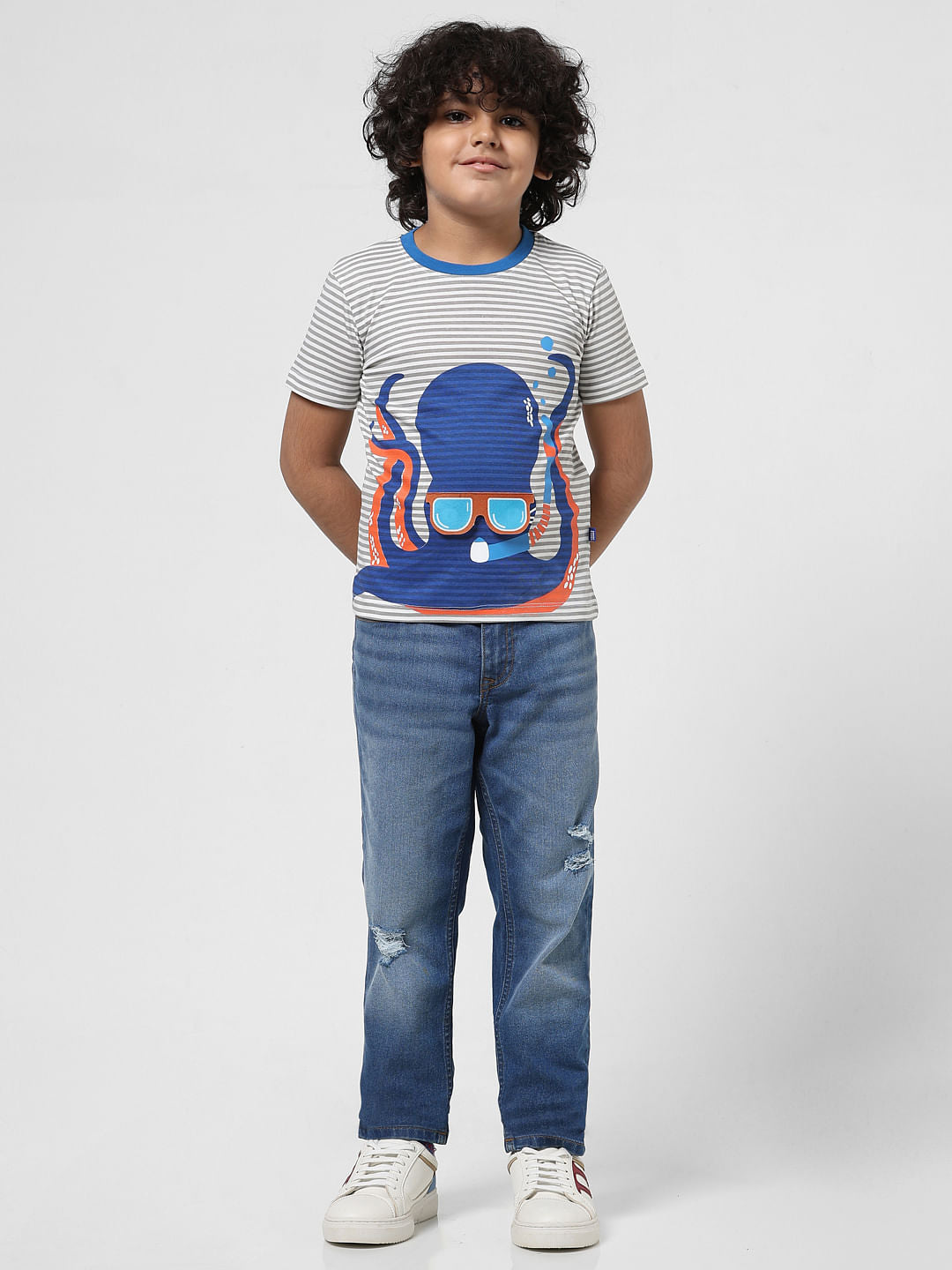JUNIOR BOYS White Octopus Crew Neck T-shirt