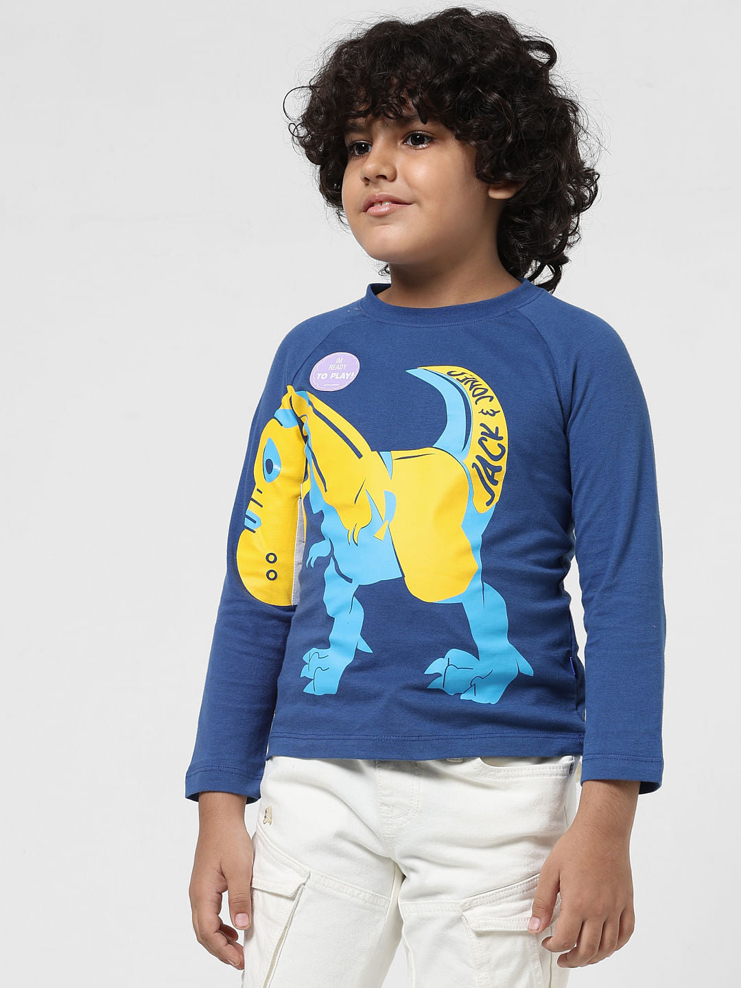 JUNIOR BOYS Blue Printed Full Sleeves T-shirt