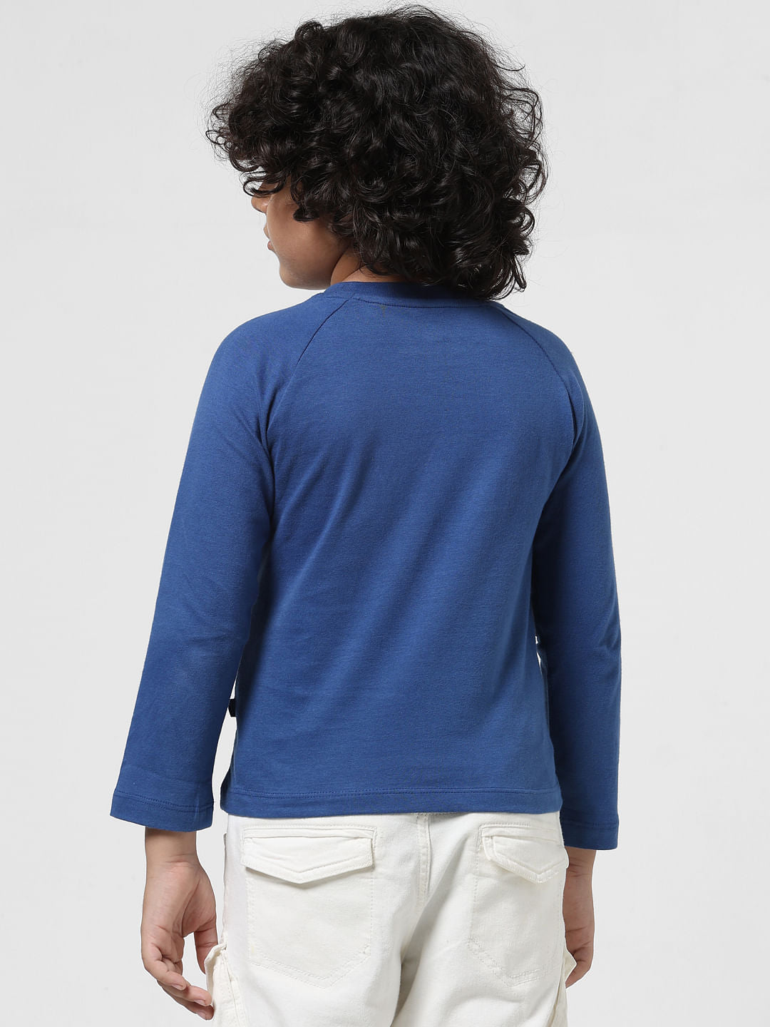 JUNIOR BOYS Blue Printed Full Sleeves T-shirt