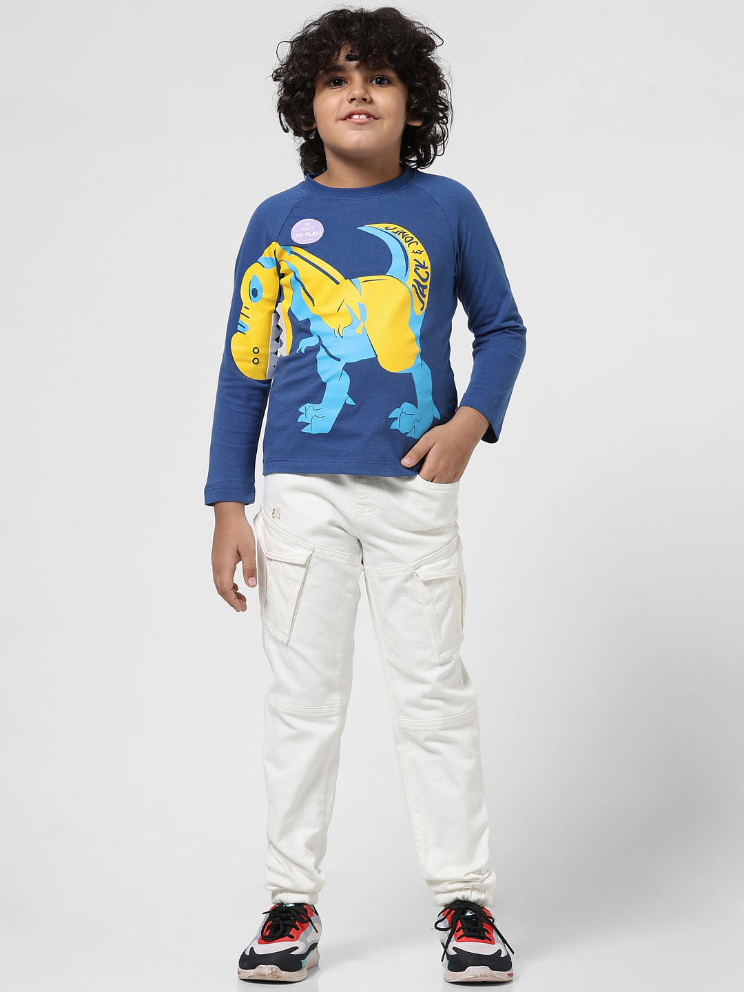 JUNIOR BOYS Blue Printed Full Sleeves T-shirt