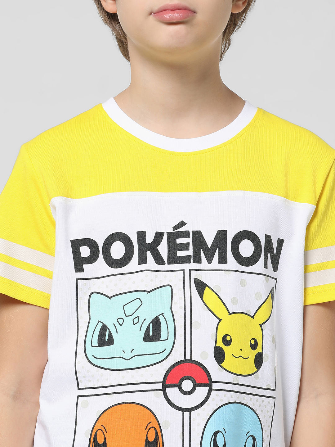 x Pok  mon White Colourblocked Crew Neck T-shirt