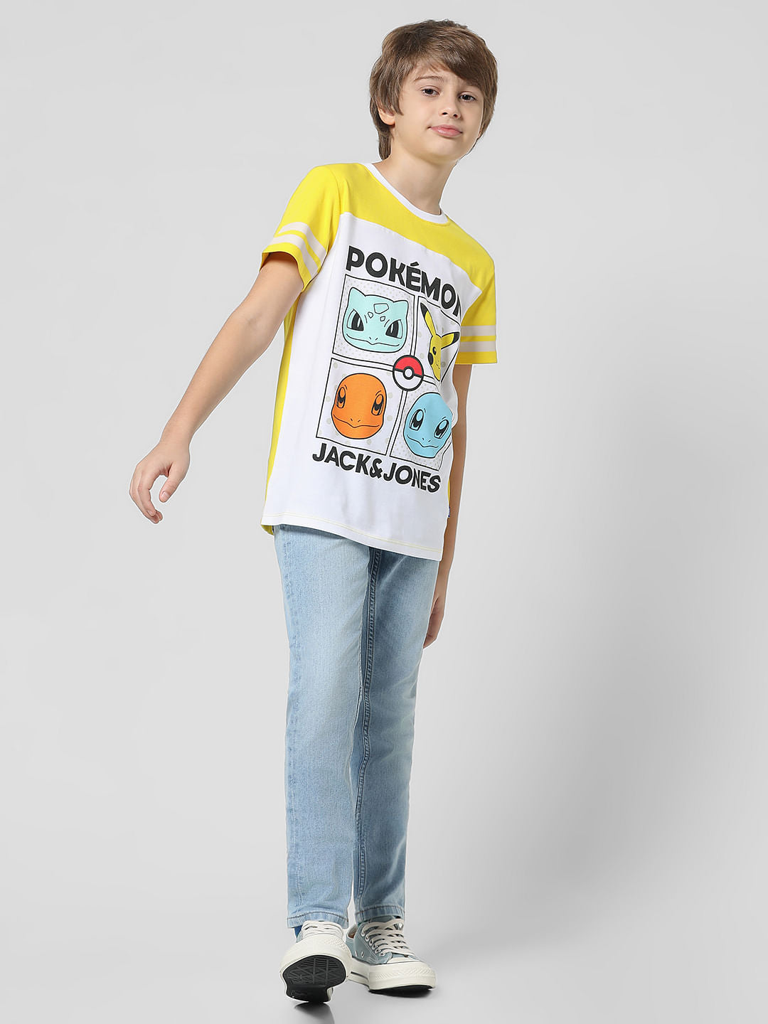 x Pok  mon White Colourblocked Crew Neck T-shirt