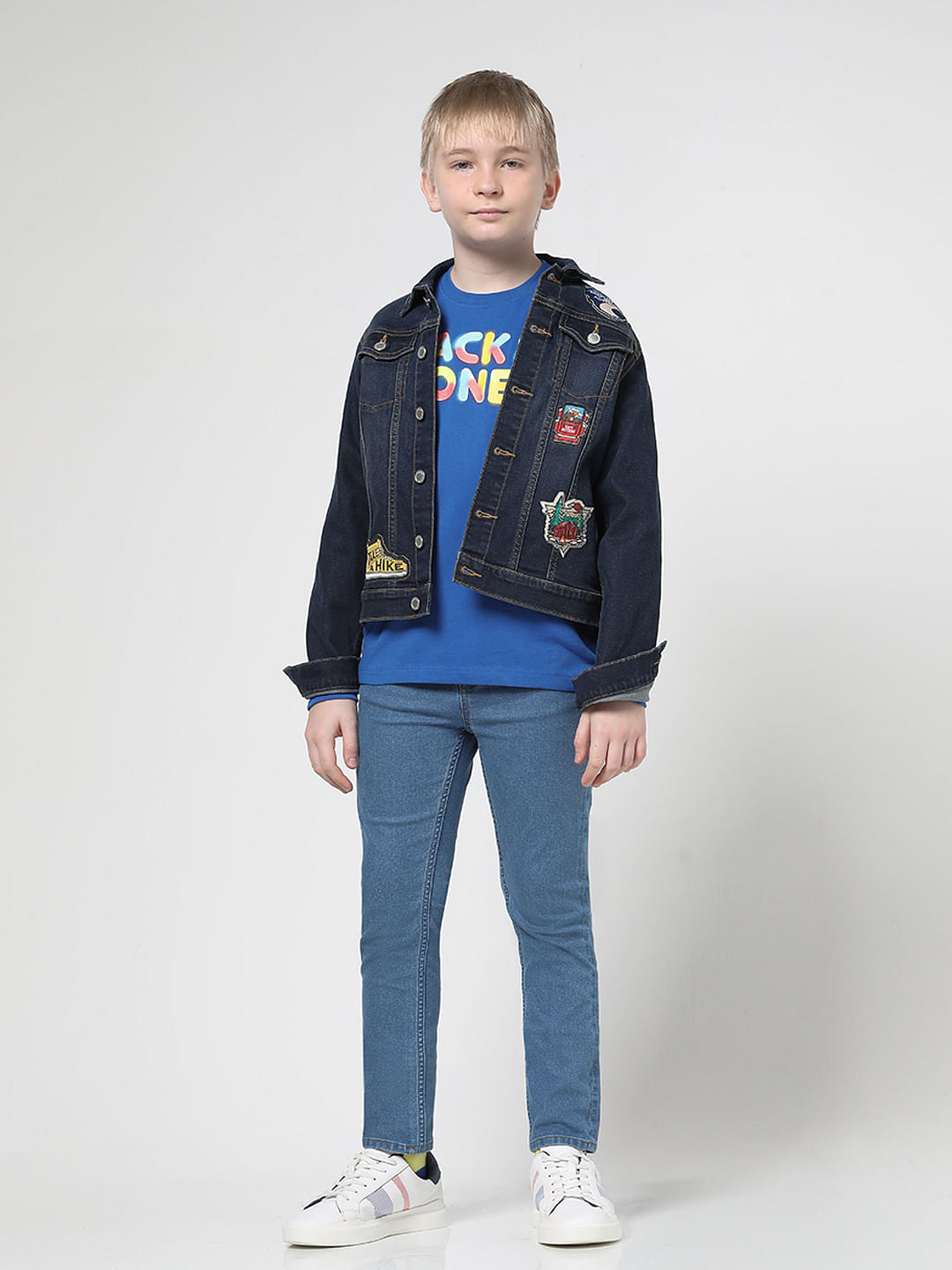 Boys Blue Logo Print Full Sleeves T-shirt - 4/5Y