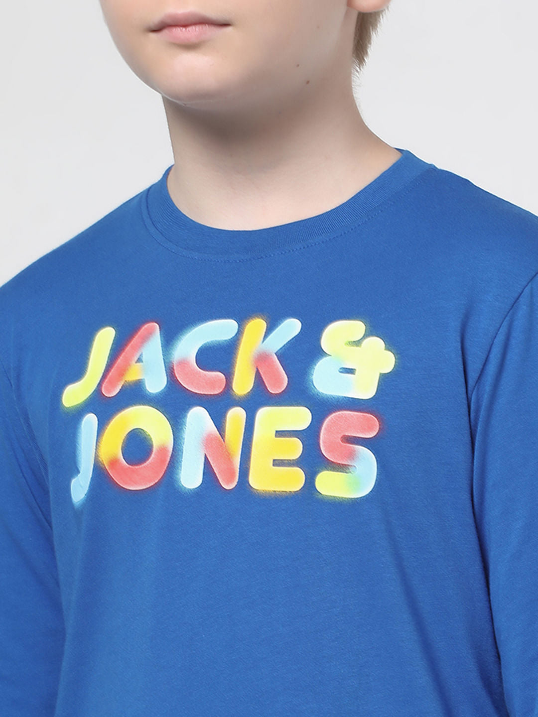 Boys Blue Logo Print Full Sleeves T-shirt