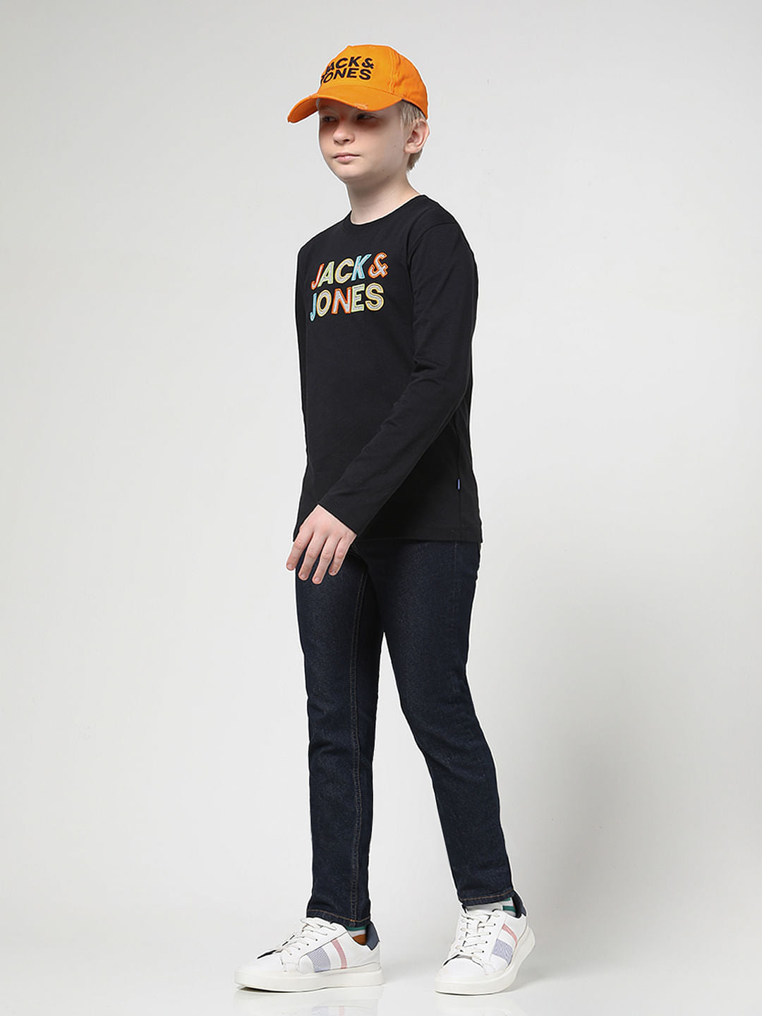 Boys Black Chest Branding Full Sleeves T-shirt - 4/5Y