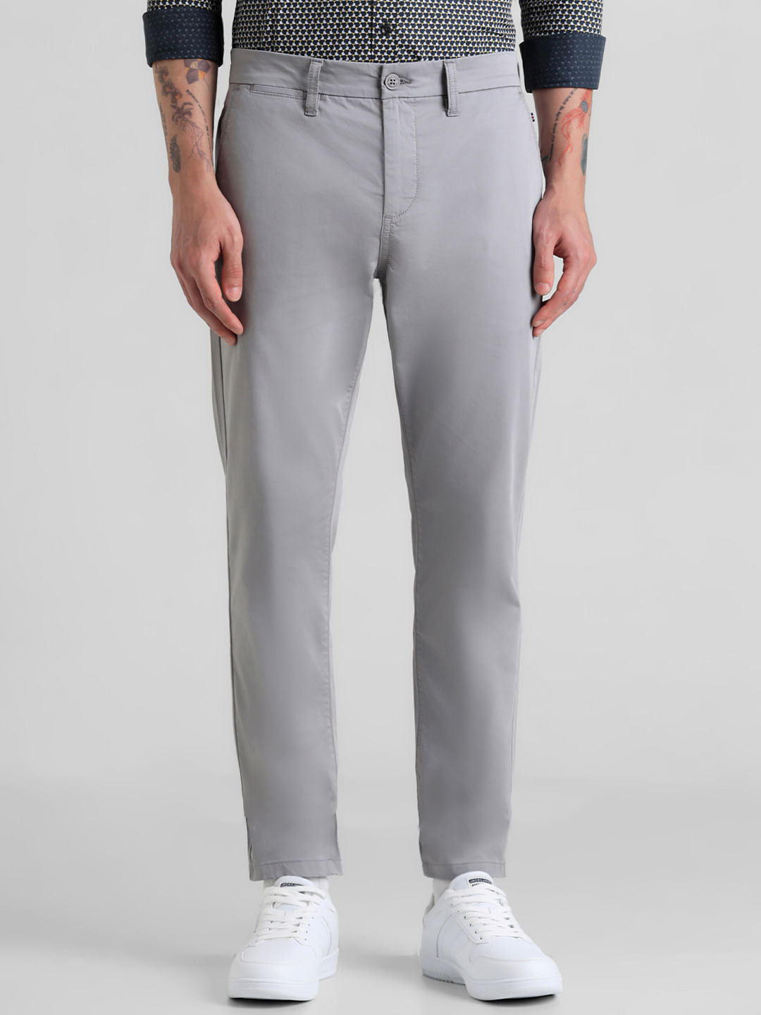 Grey Mid Rise Overdyed Pants