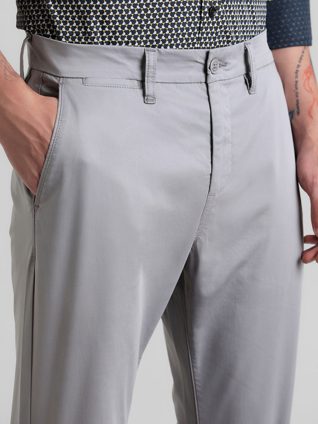 Grey Mid Rise Overdyed Pants