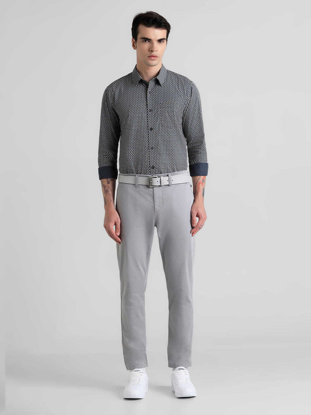 Grey Mid Rise Overdyed Pants