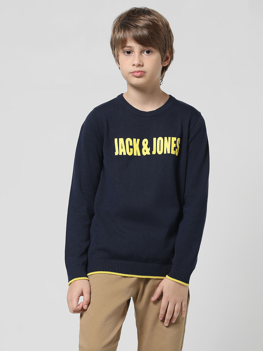 Navy Blue Logo Print Pullover