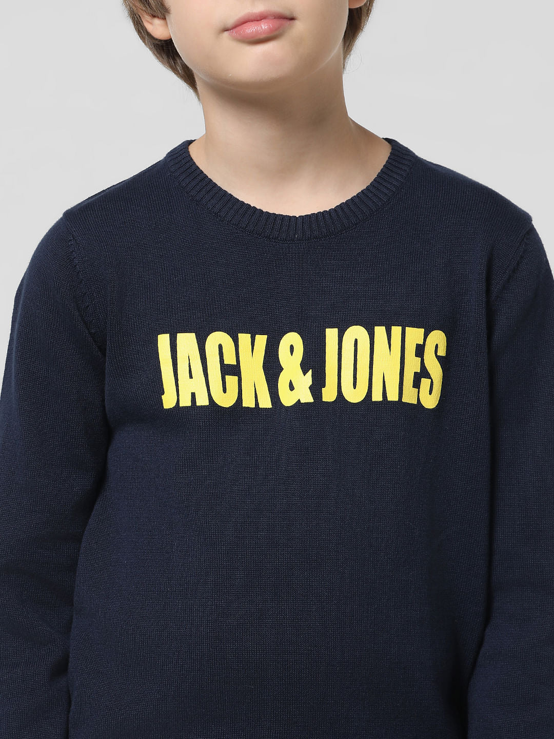 Navy Blue Logo Print Pullover