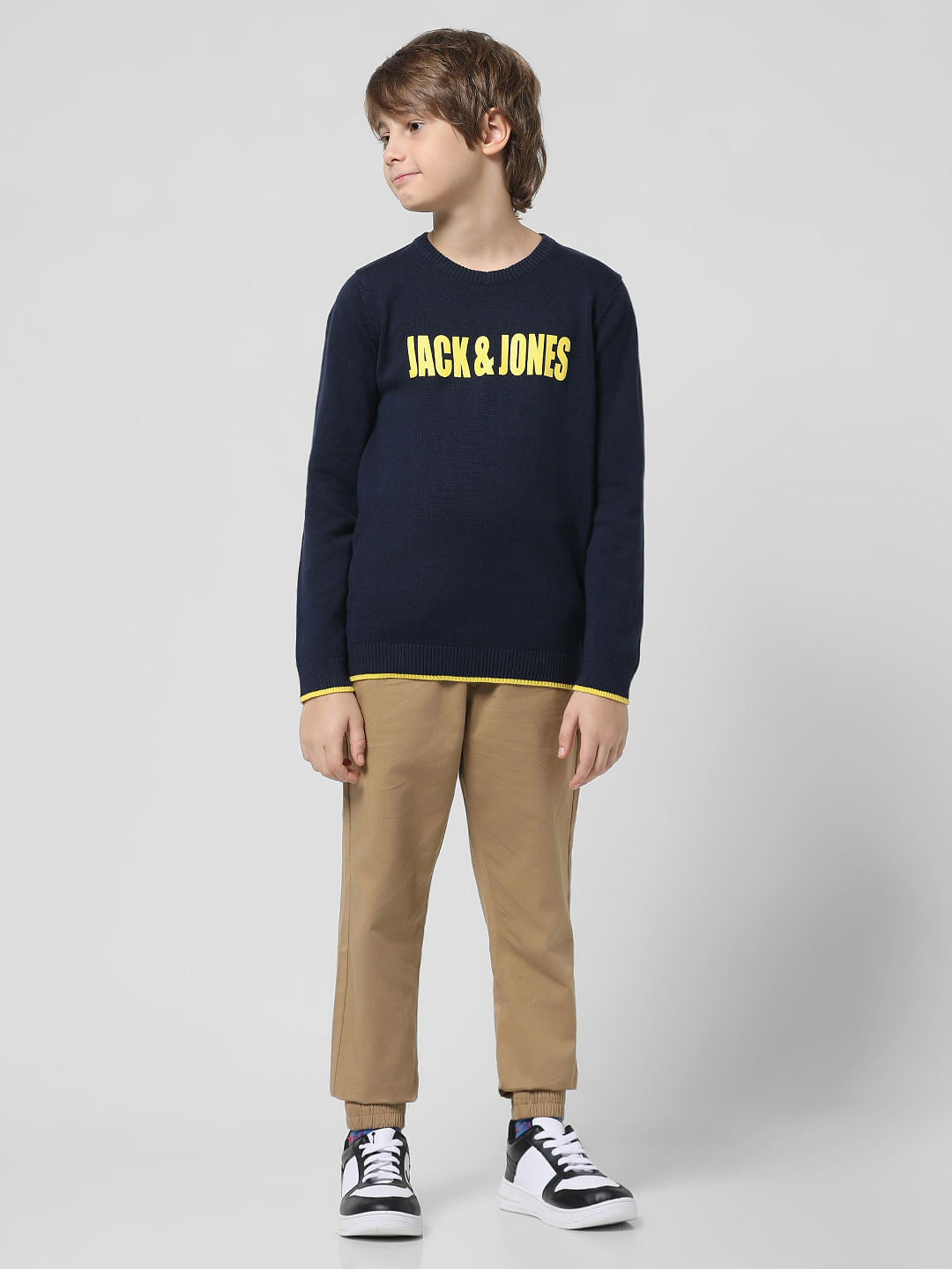 Navy Blue Logo Print Pullover