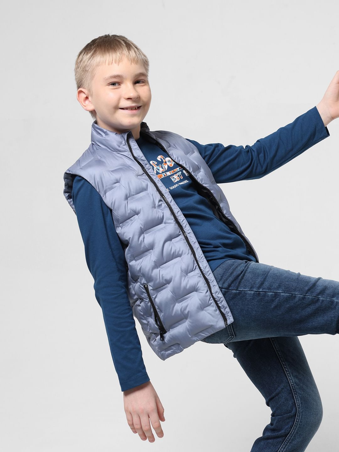 Silver-Blue Puffer Vest - 4/5Y