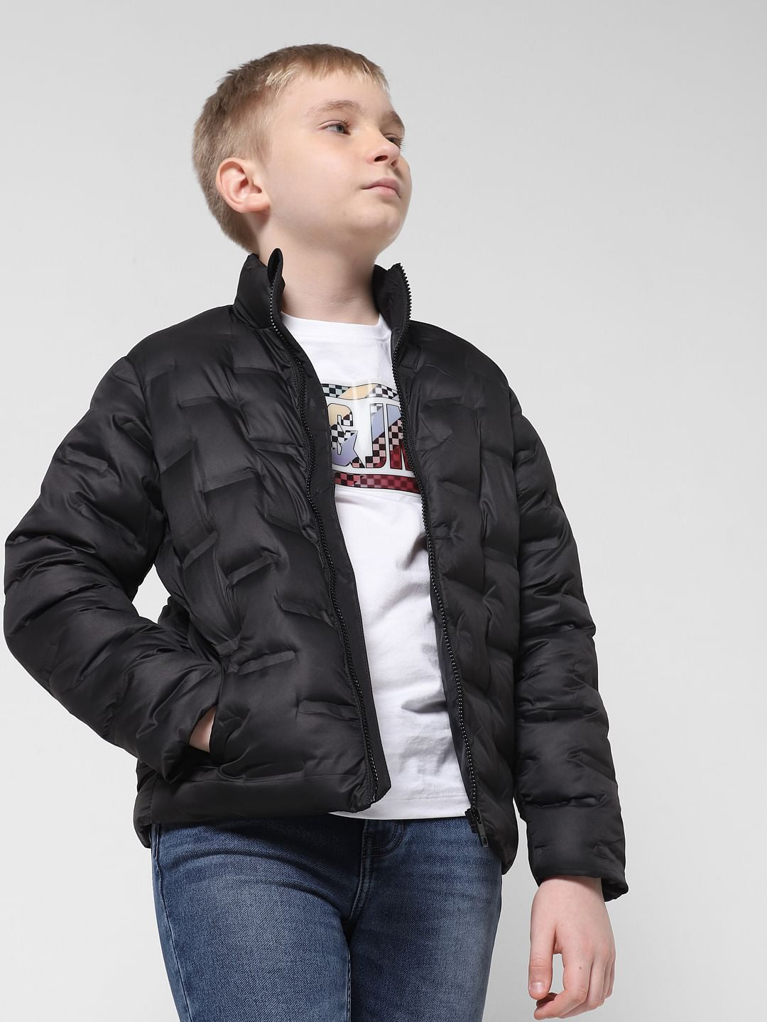 JUNIOR BOYS Black High Neck Puffer Jacket - 4/5Y