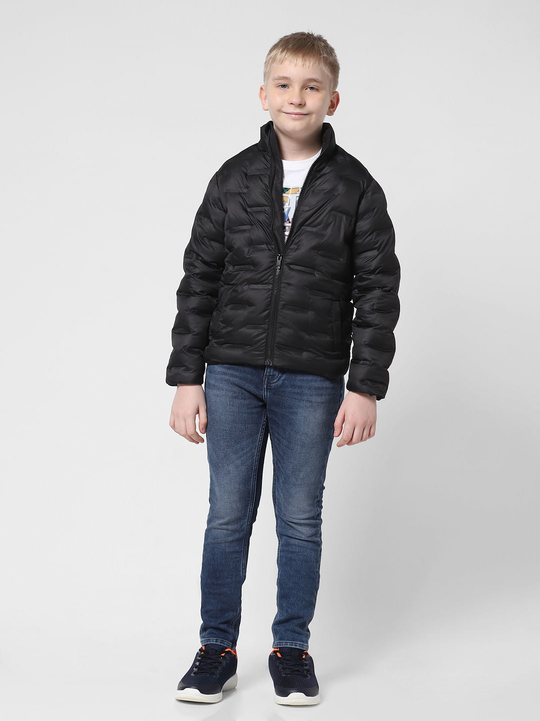 JUNIOR BOYS Black High Neck Puffer Jacket
