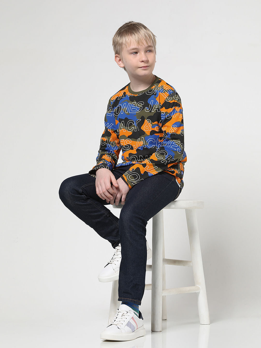 Boys Green Camo Print Full Sleeves T-shirt