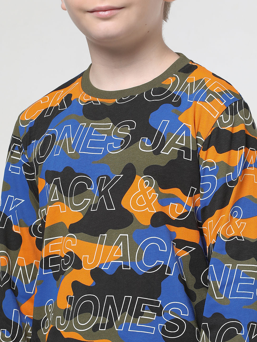 Boys Green Camo Print Full Sleeves T-shirt