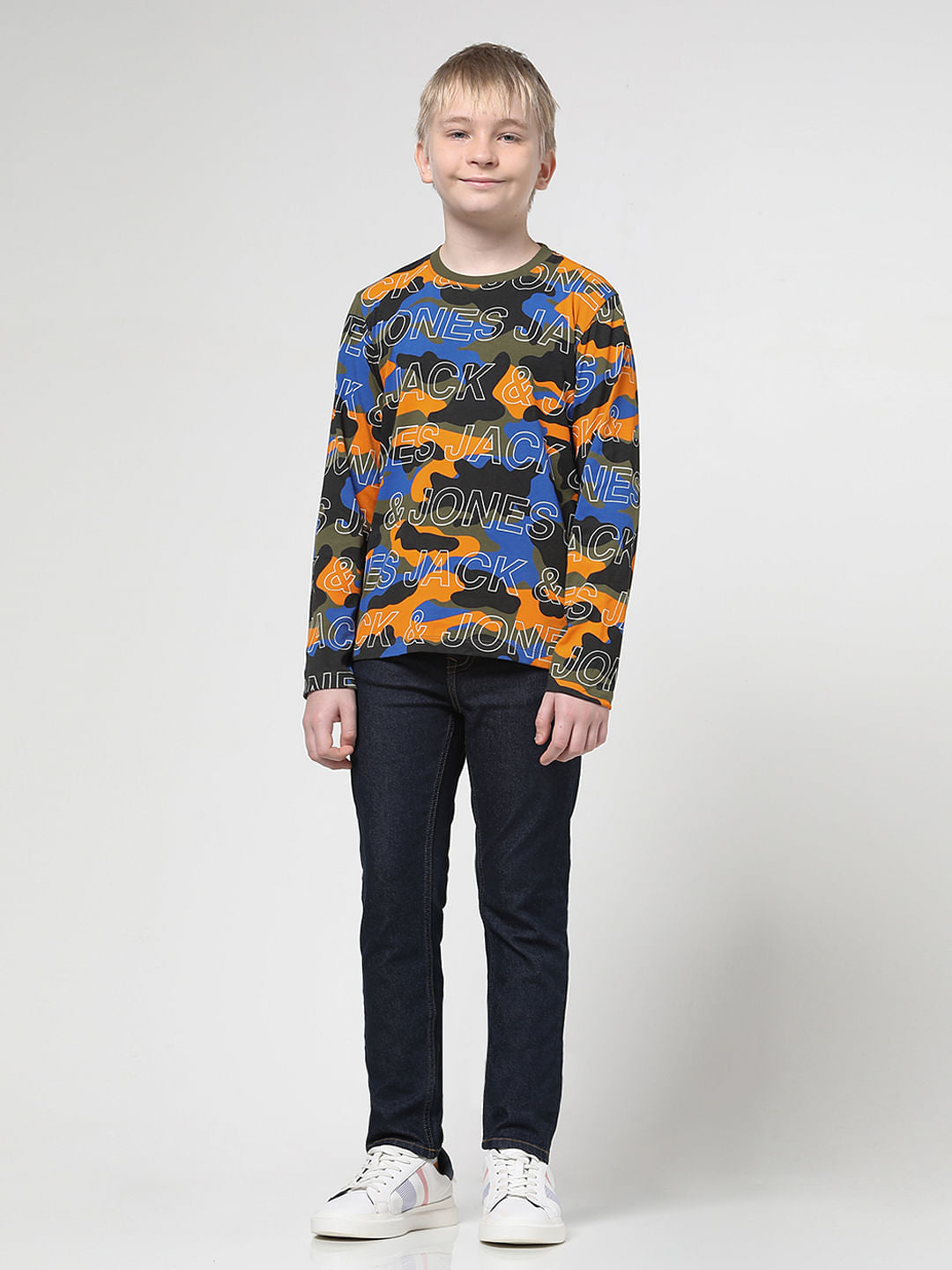 Boys Green Camo Print Full Sleeves T-shirt