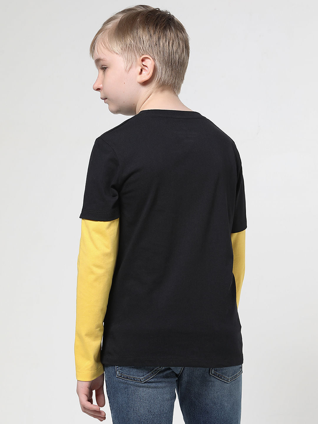 Boys Black Spaced-Out Crew Neck T-shirt