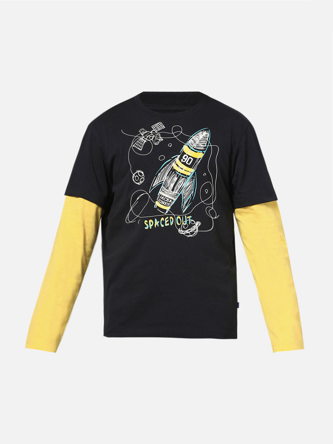 Boys Black Spaced-Out Crew Neck T-shirt