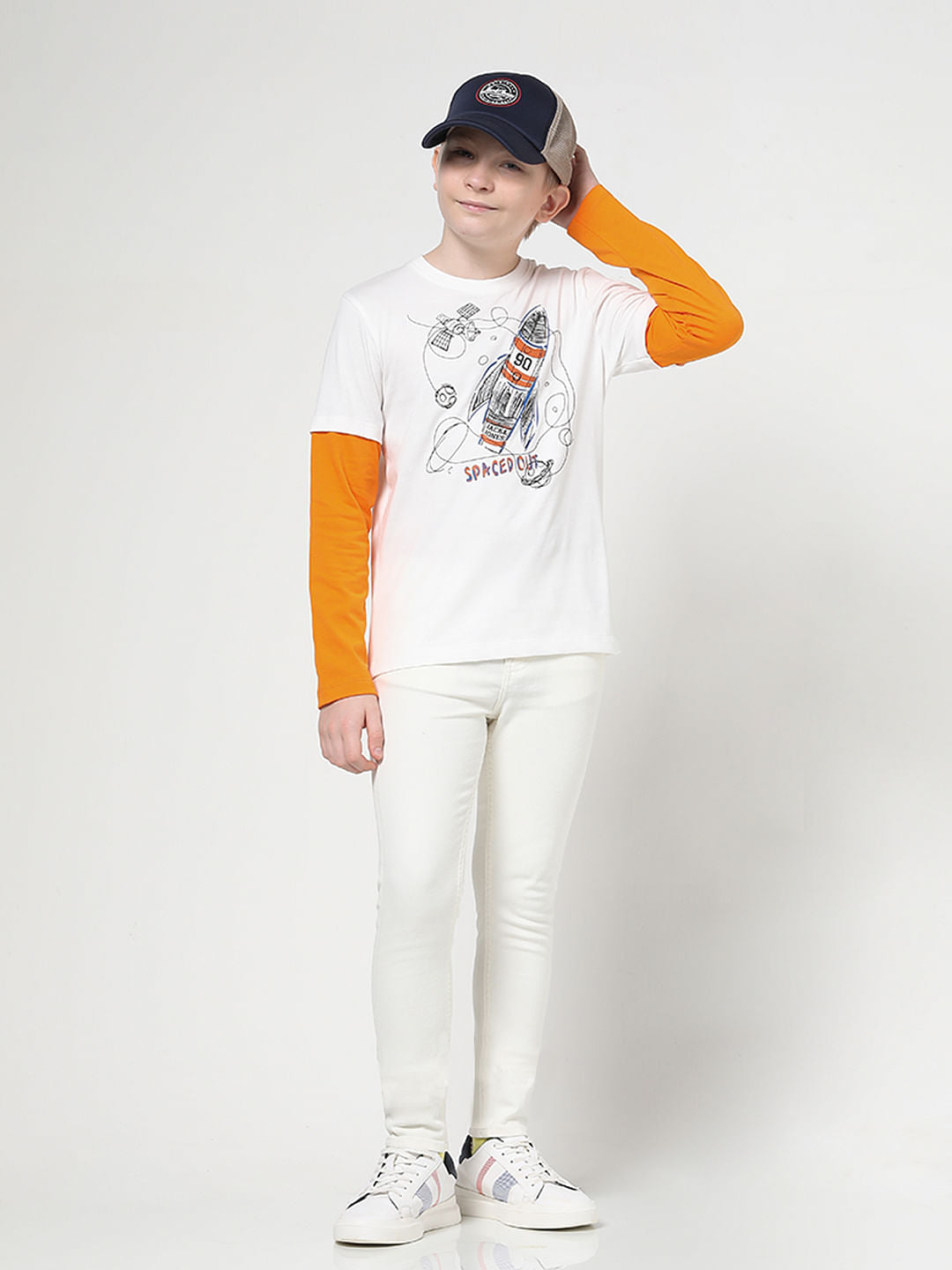 Boys White Spaced-Out Crew Neck T-shirt
