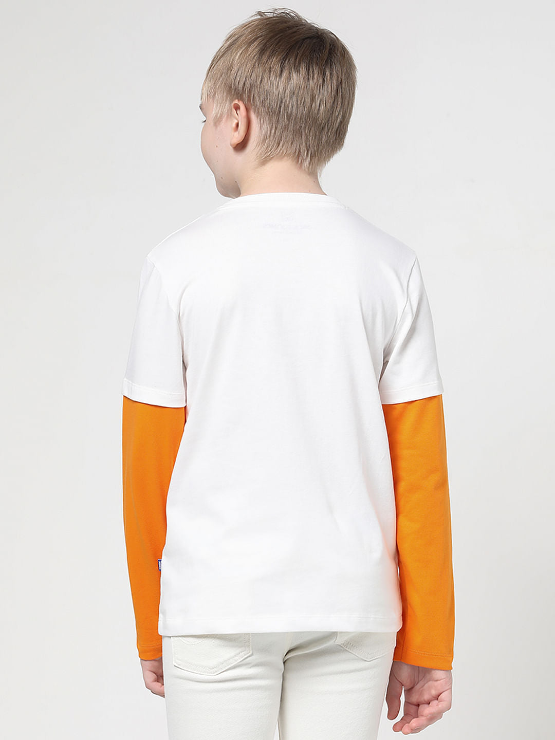 Boys White Spaced-Out Crew Neck T-shirt