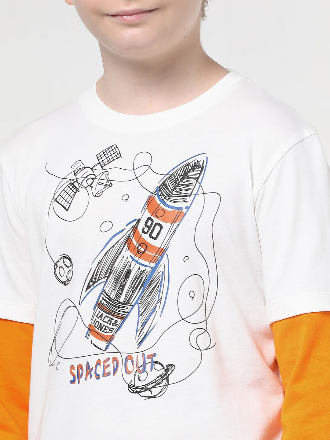 Boys White Spaced-Out Crew Neck T-shirt