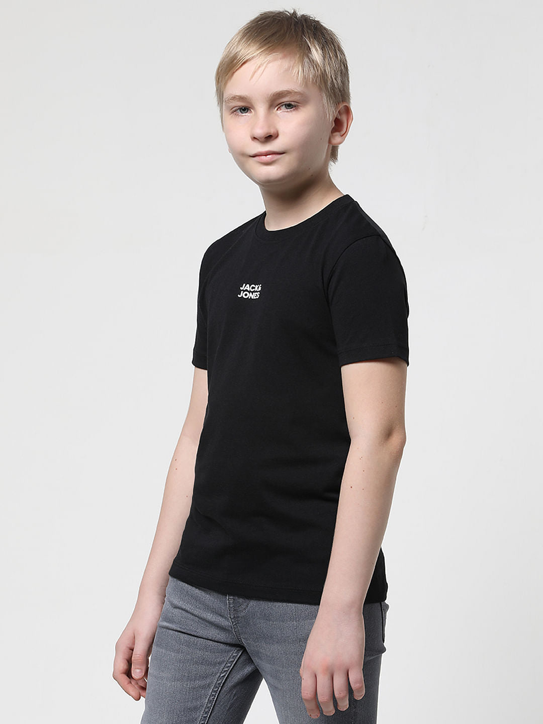 Boys Black Logo Print Crew Neck T-shirt