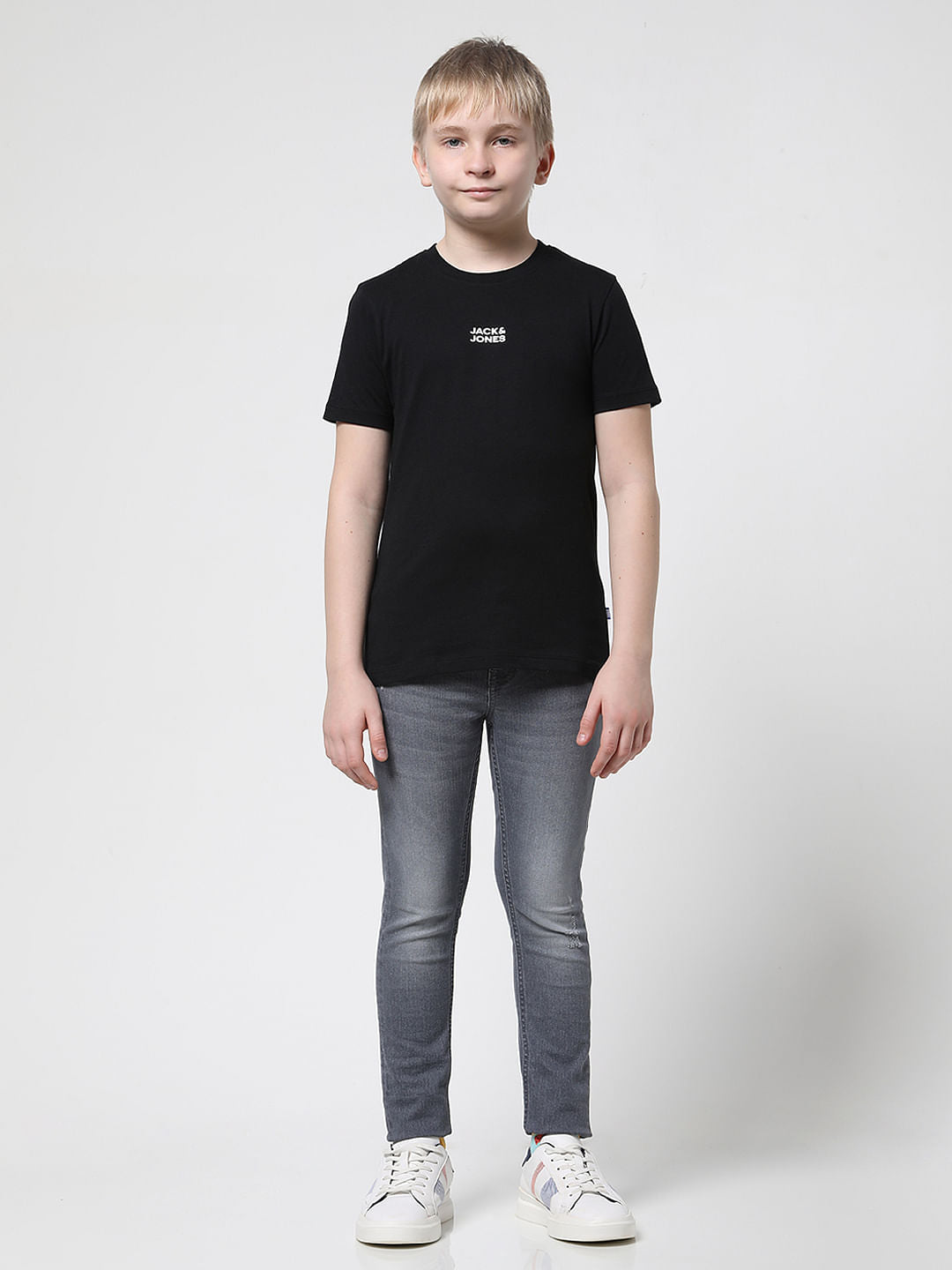 Boys Black Logo Print Crew Neck T-shirt