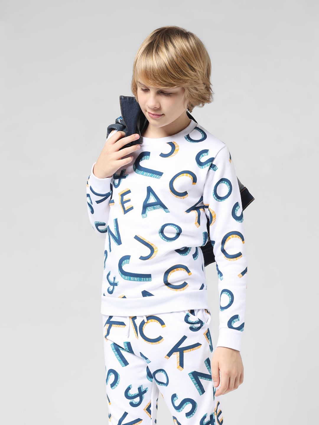 JUNIOR BOYS White Printed Co-ord Set Sweatshirt