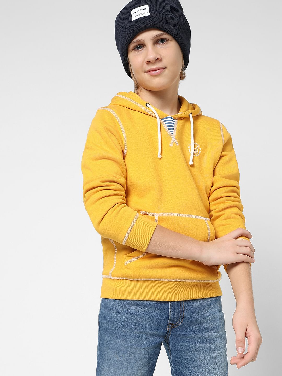 JUNIOR BOYS Yellow Contrast Stitch Sweatshirt - 4/5Y