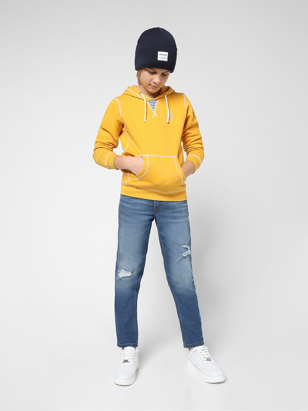 JUNIOR BOYS Yellow Contrast Stitch Sweatshirt