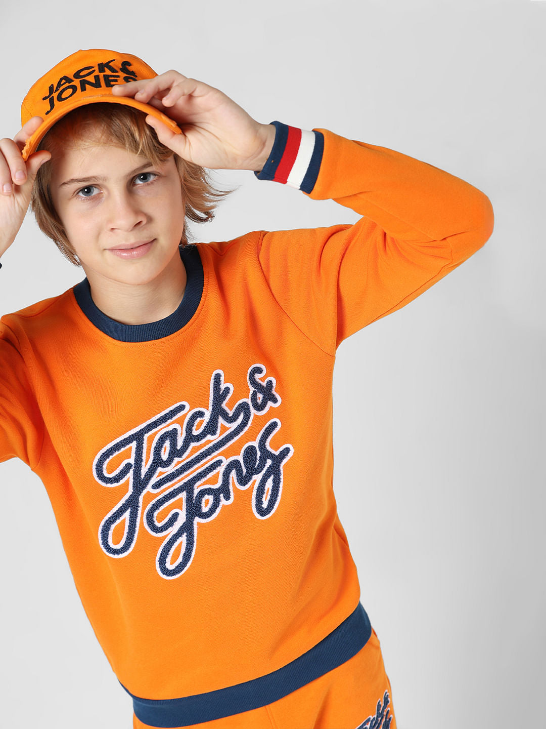 JUNIOR BOYS Orange Printed Co-ord Set Sweatshirt - 4/5Y