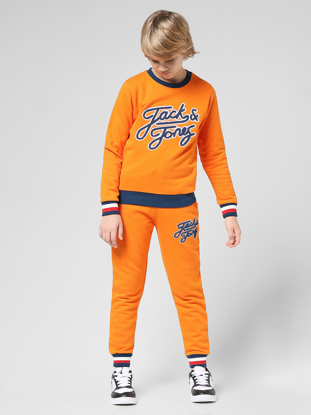 JUNIOR BOYS Orange Printed Co-ord Set Sweatshirt