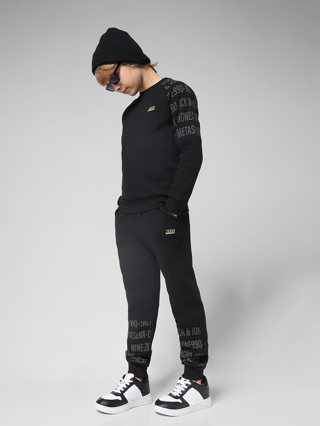 JUNIOR BOYS Black Printed Co-ord Set Sweatpants