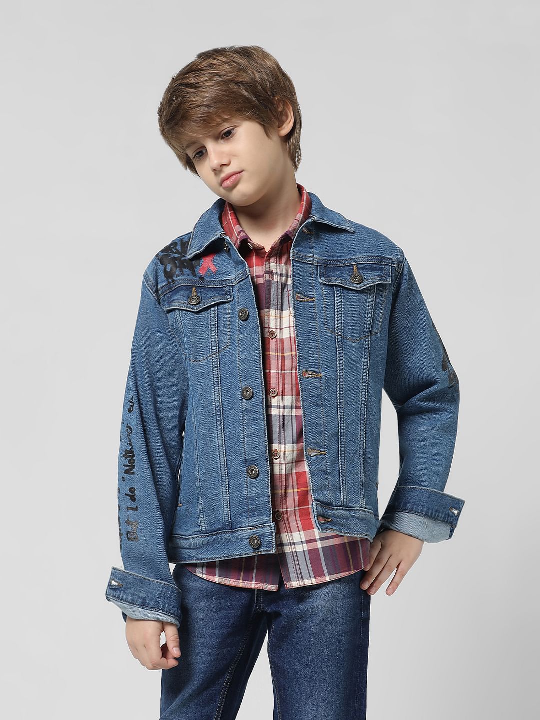 JUNIOR BOYS Red & White Check Full Sleeves Shirt - 4/5Y