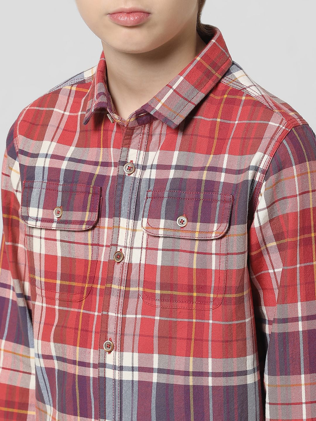 JUNIOR BOYS Red & White Check Full Sleeves Shirt