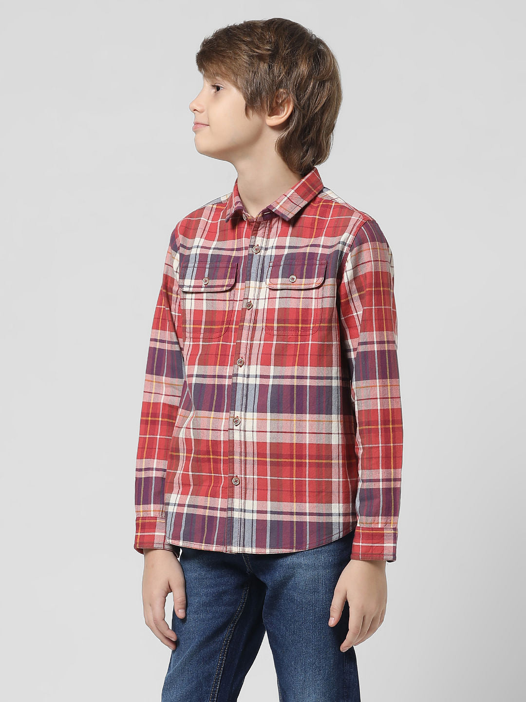 JUNIOR BOYS Red & White Check Full Sleeves Shirt