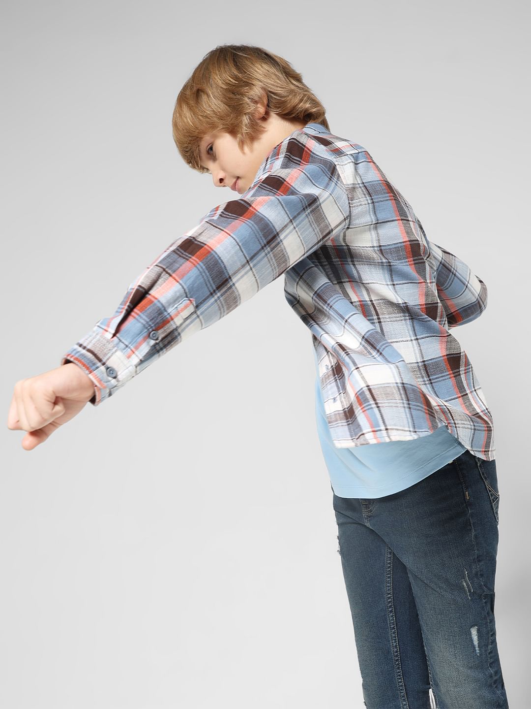 JUNIOR BOYS White Check Full Sleeves Shirt - 4/5Y