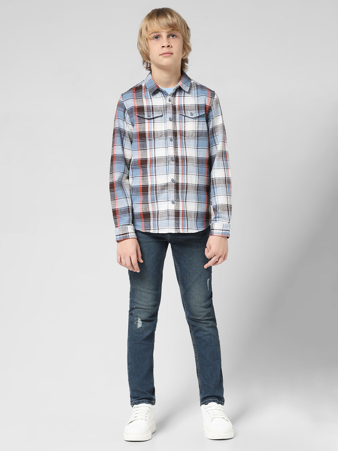 JUNIOR BOYS White Check Full Sleeves Shirt