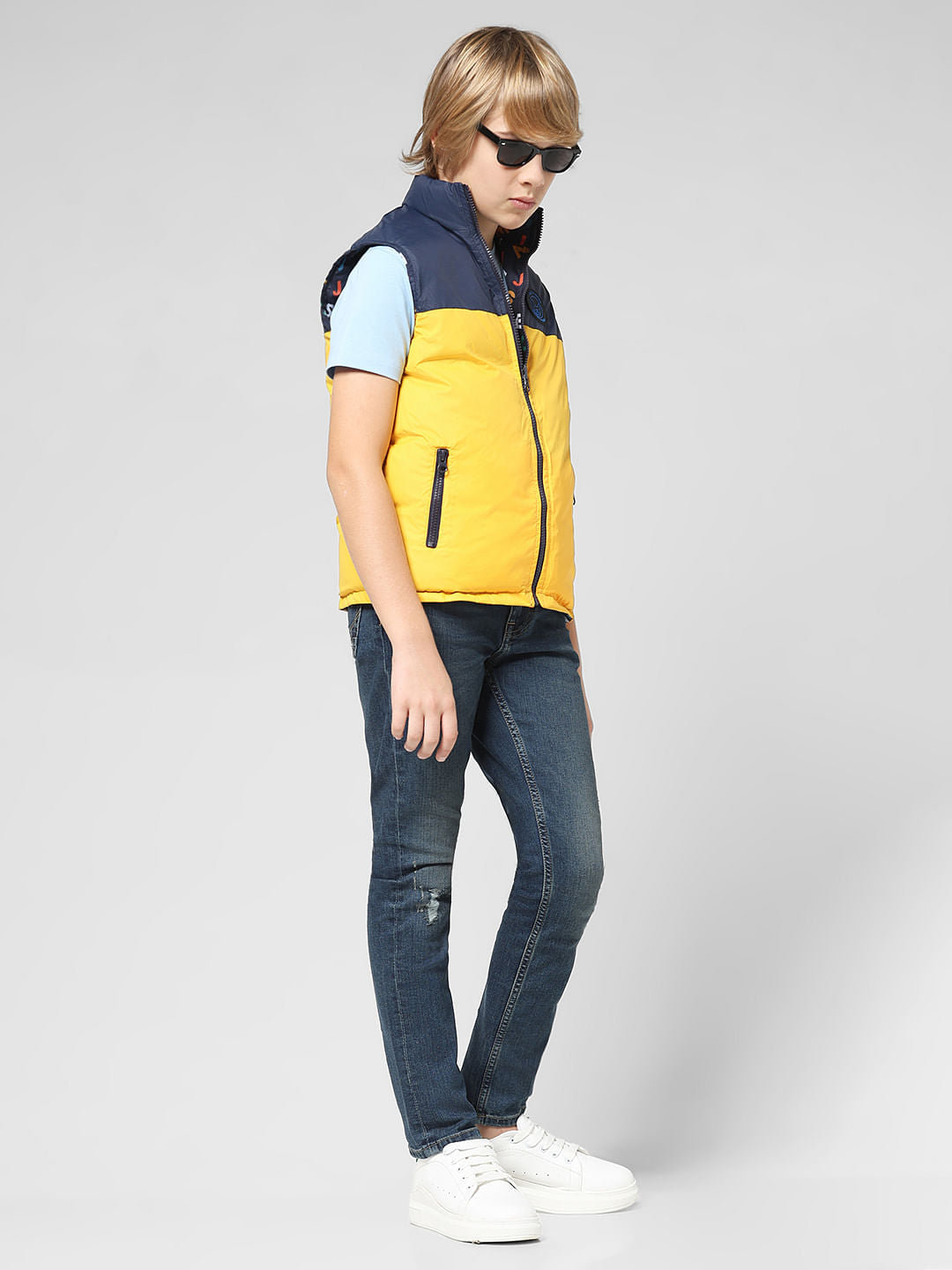 JUNIOR BOYS Blue Printed Reversible Jacket