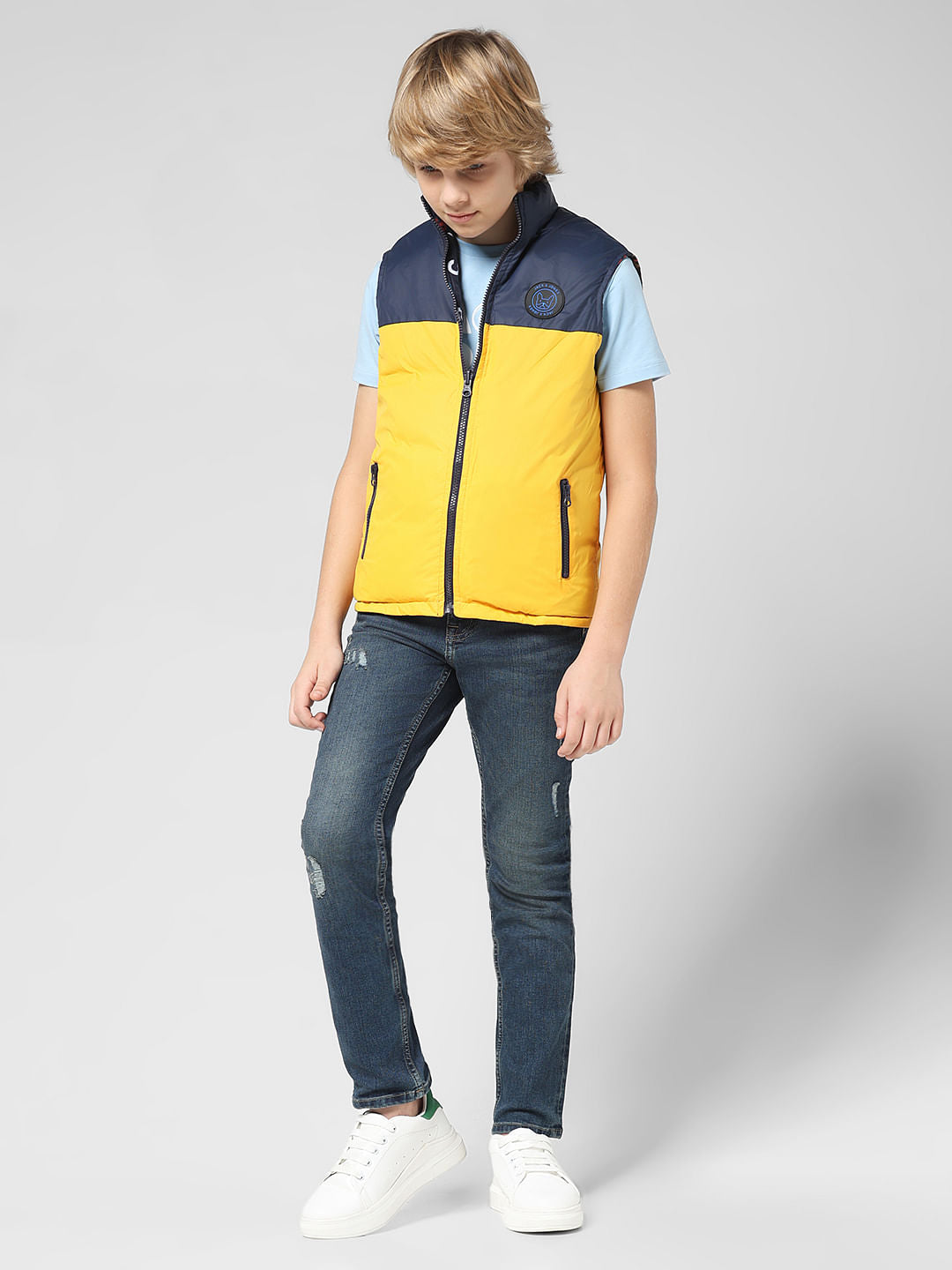 JUNIOR BOYS Blue Printed Reversible Jacket