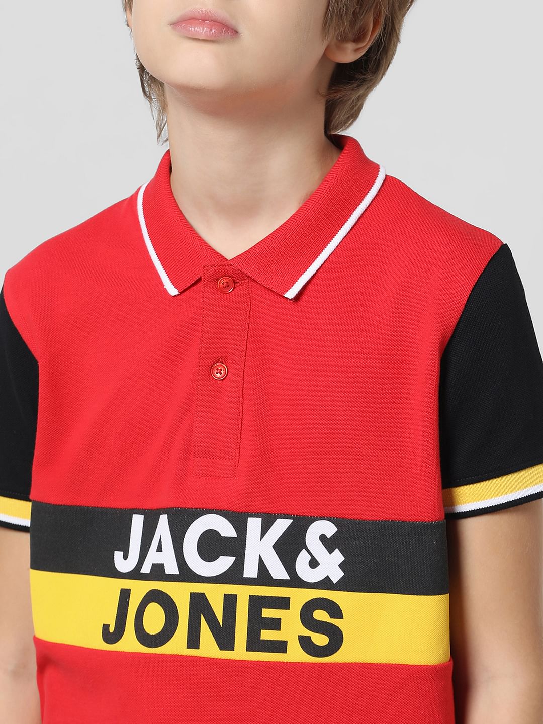 Red Colourblocked Polo T-shirt