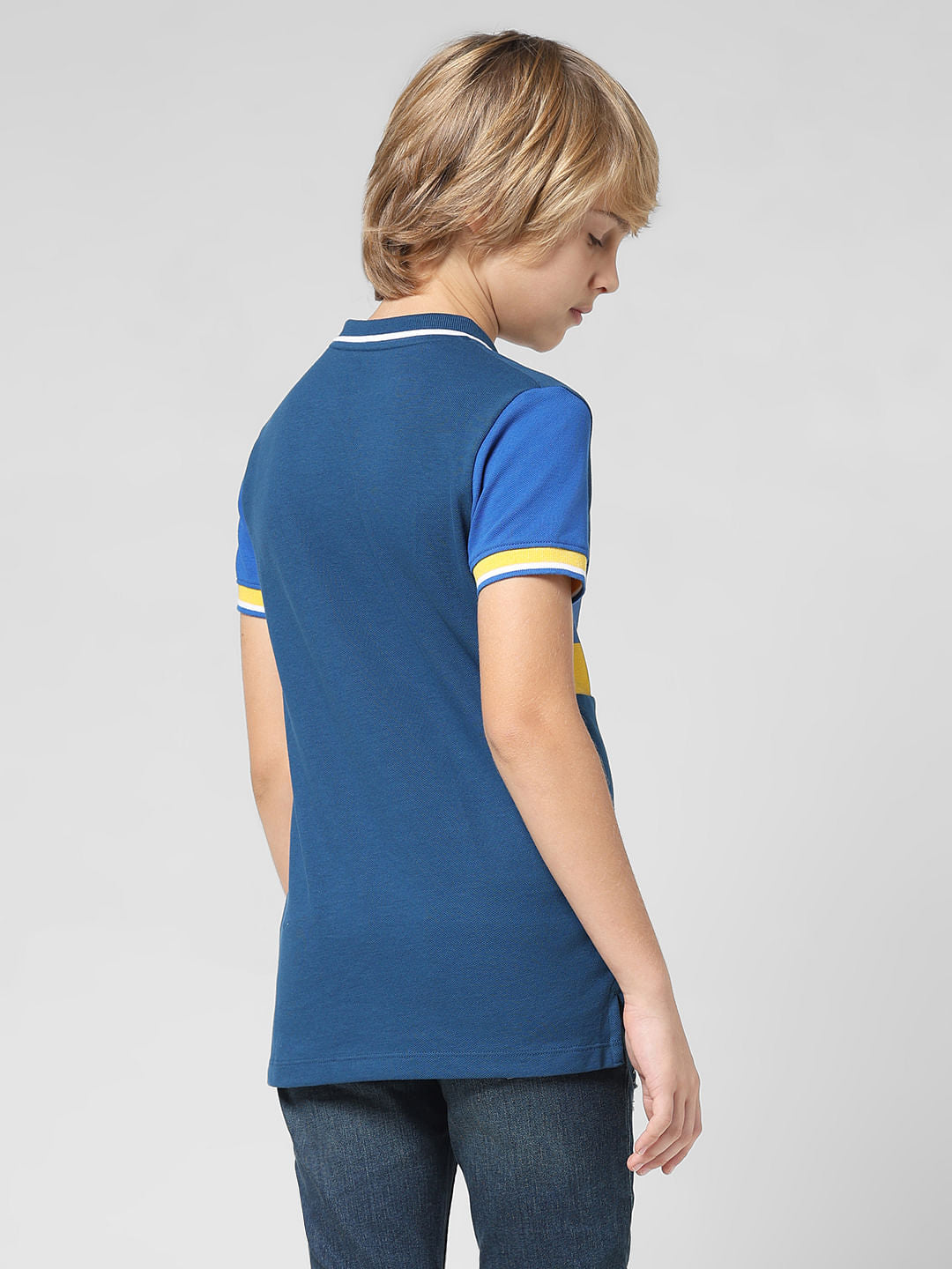 JUNIOR BOYS Blue Typographic Print Polo T-shirt