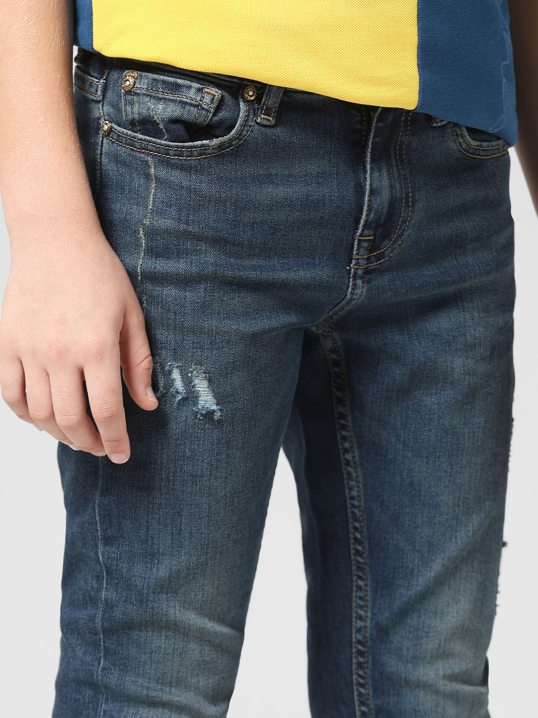 JUNIOR BOYS Dark Blue Distressed Clark Regular Fit Jeans