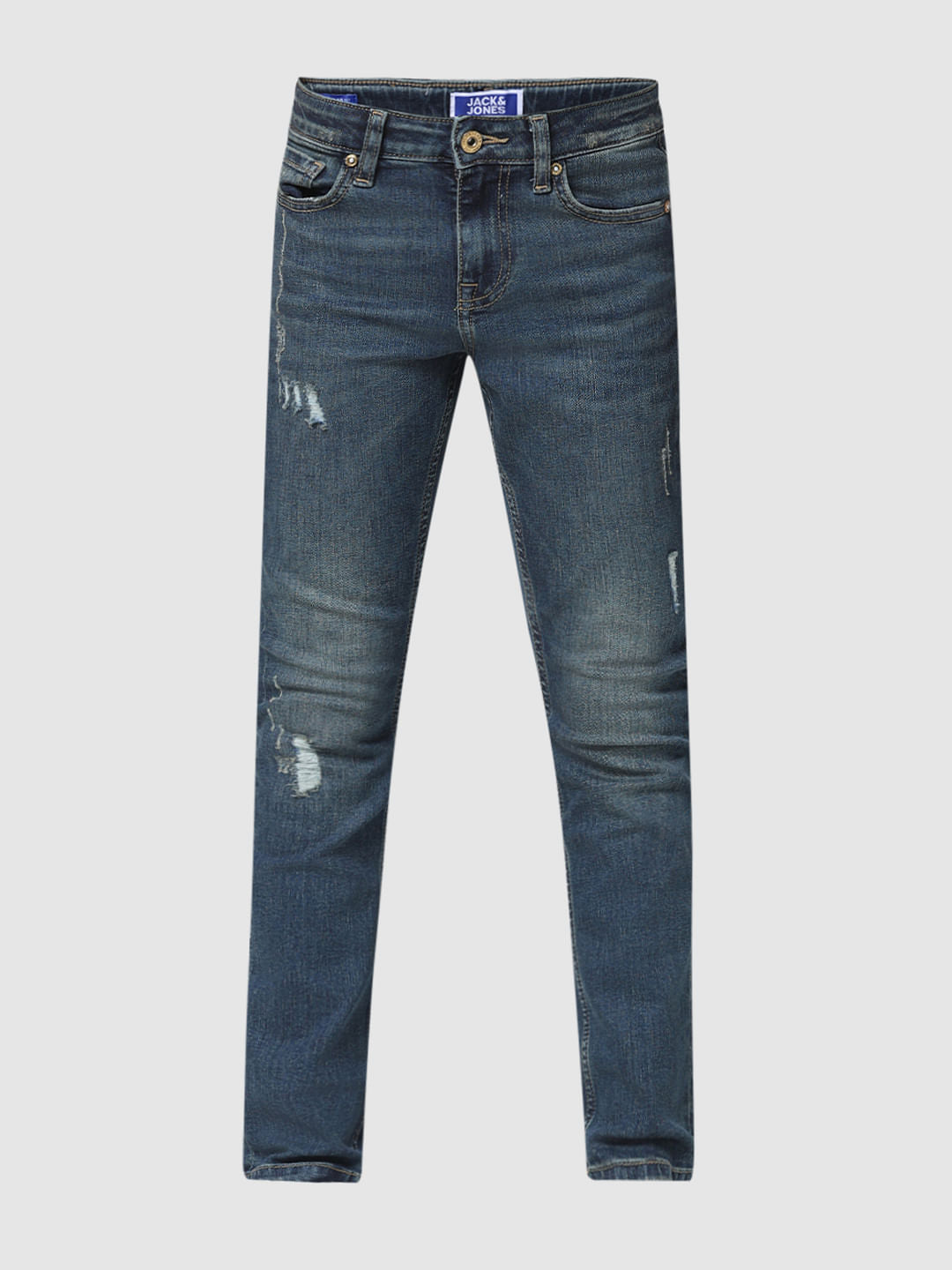 JUNIOR BOYS Dark Blue Distressed Clark Regular Fit Jeans