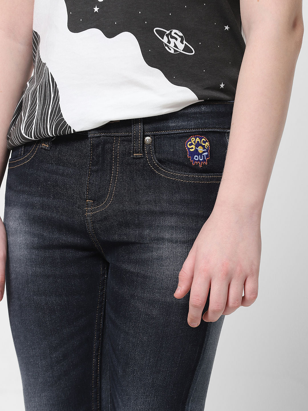 Dark Blue Mid Rise Washed Glenn Slim Jeans