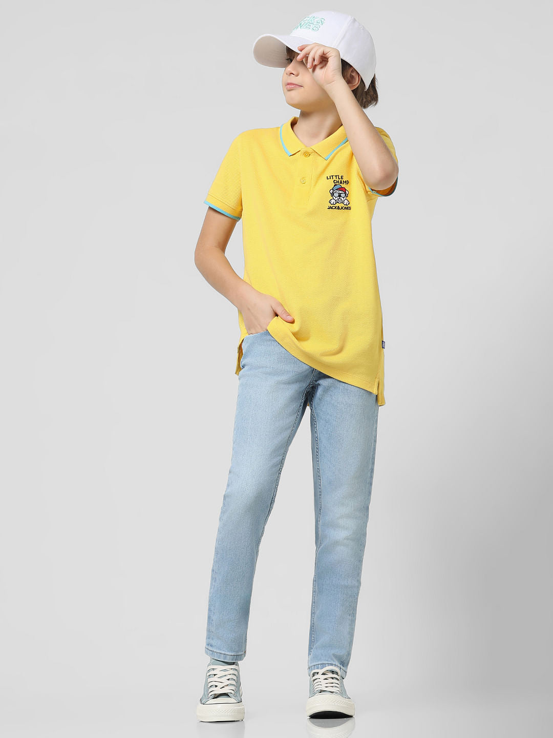 Light Blue Mid Rise Washed Glenn Slim Jeans - 9/10Y