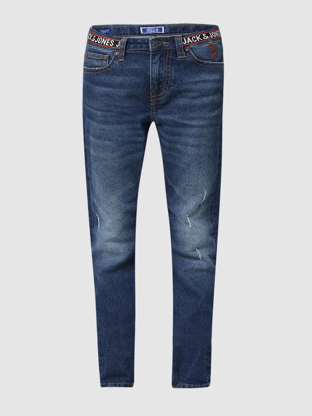 Dark Blue Mid Rise Washed Glenn Slim Jeans